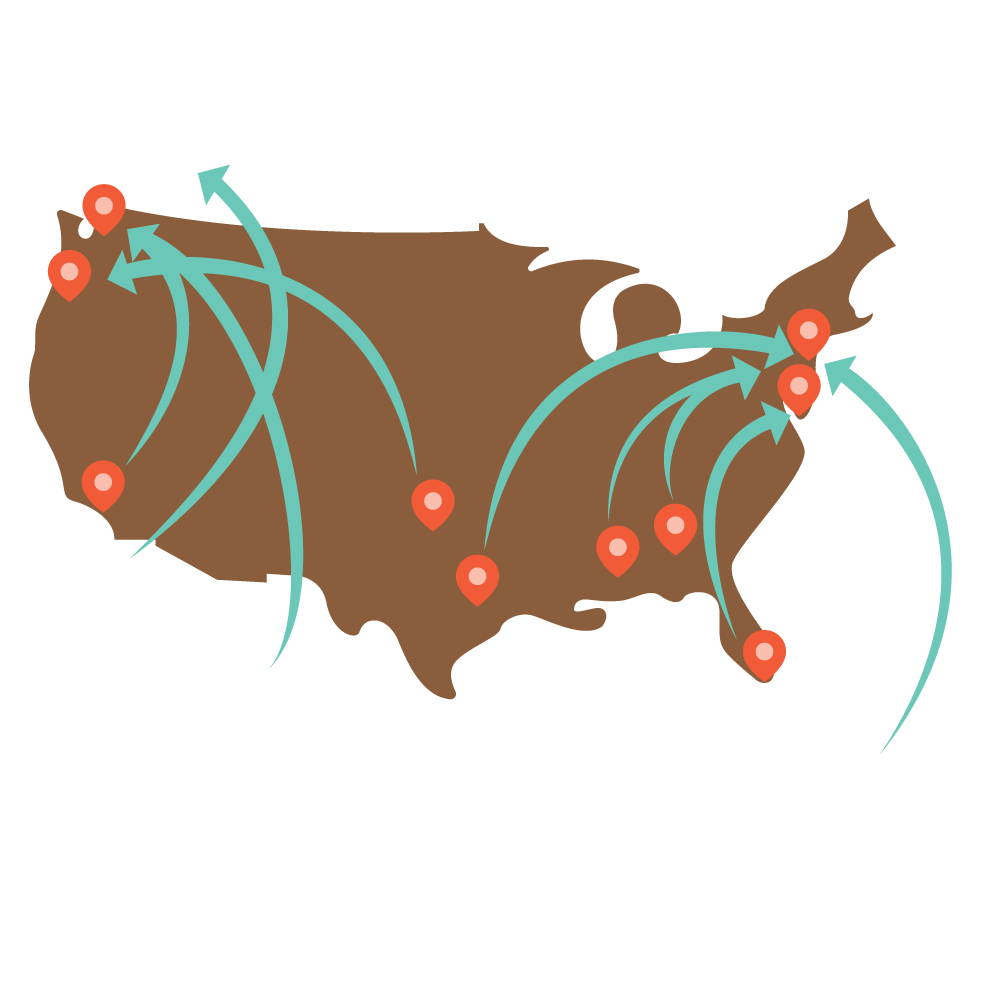 map of arrows pointing to adoption locations